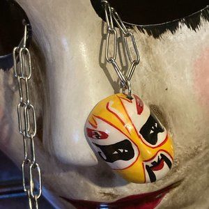 Handmade Yellow Kabuki Mask Necklace